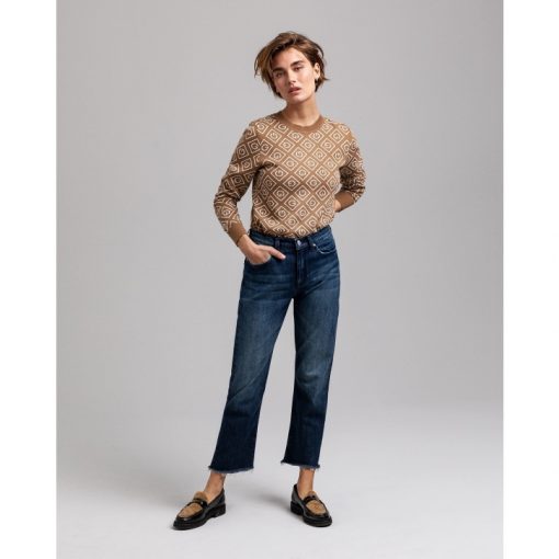 Gant Woman Icon G Intarsia Crew Warm Khaki