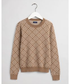 Gant Woman Icon G Intarsia Crew Warm Khaki