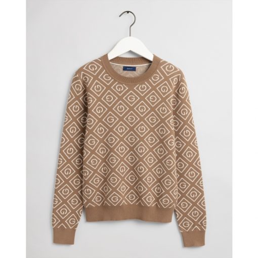 Gant Woman Icon G Intarsia Crew Warm Khaki