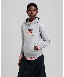 Gant Woman Archive Shield Hoodie Grey Melange