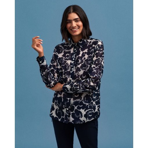 Gant Snow Blossom Print Cotton Silk Shirt Evening Blue