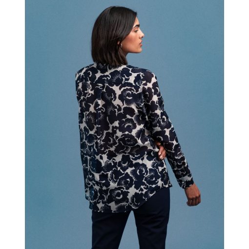 Gant Snow Blossom Print Cotton Silk Shirt Evening Blue