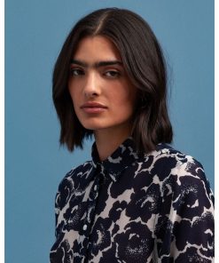 Gant Snow Blossom Print Cotton Silk Shirt Evening Blue
