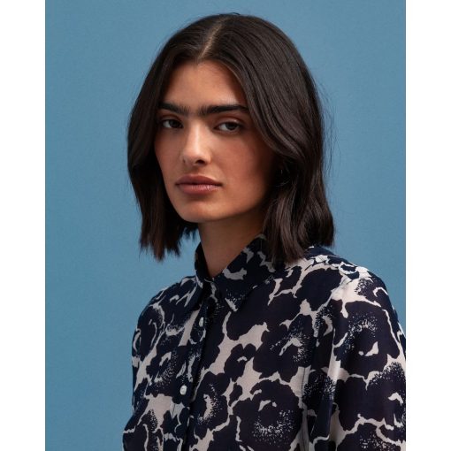 Gant Snow Blossom Print Cotton Silk Shirt Evening Blue