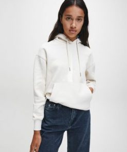 Calvin Klein Ck Logo Eco Hoodie Soft Cream