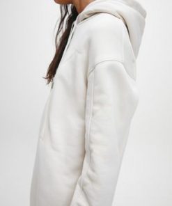 Calvin Klein Ck Logo Eco Hoodie Dress Soft Cream