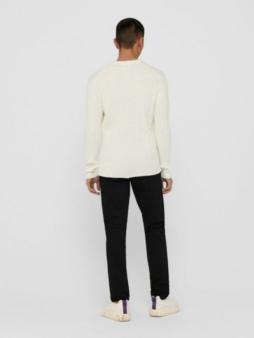 Only & Sons Thin Cable Crew Neck Knit White