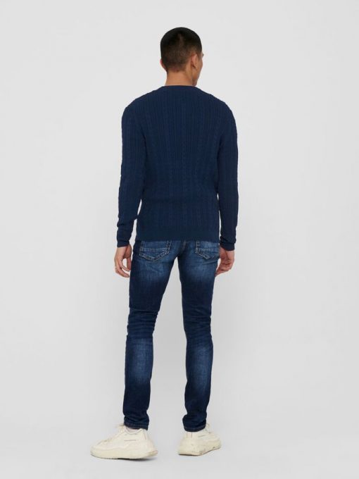 Only & Sons Thin Cable Crew Neck Knit Blue
