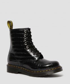 Dr. Martens Patent Croc Emboss Boots Black Lamper Croc