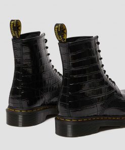 Dr. Martens Patent Croc Emboss Boots Black Lamper Croc