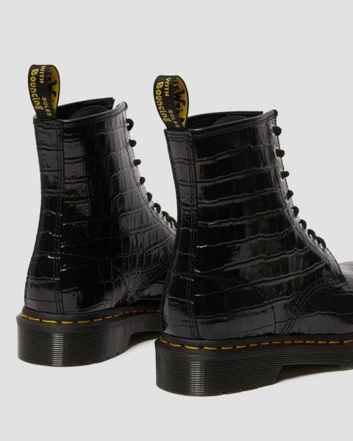 Dr. Martens Patent Croc Emboss Boots Black Lamper Croc