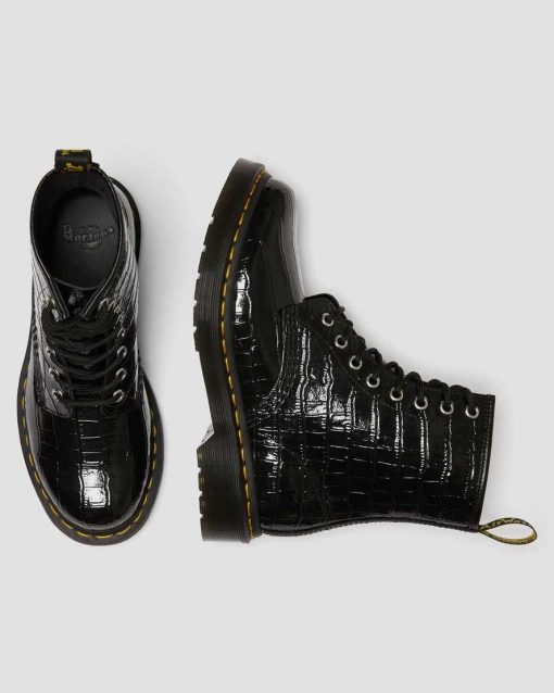 Dr. Martens Patent Croc Emboss Boots Black Lamper Croc