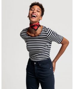 Gant Women Striped Rib T-shirt evening Blue
