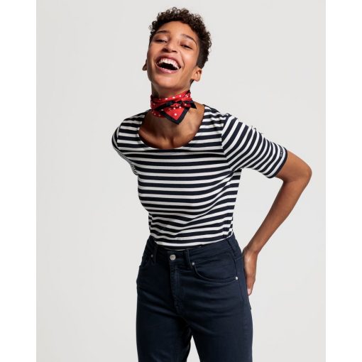 Gant Women Striped Rib T-shirt evening Blue