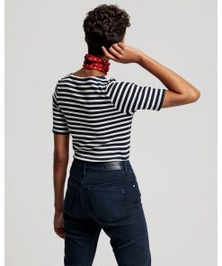 Gant Women Striped Rib T-shirt evening Blue