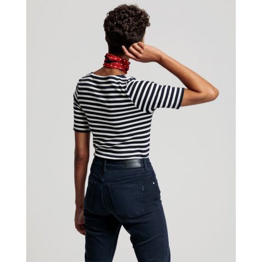 Gant Women Striped Rib T-shirt evening Blue