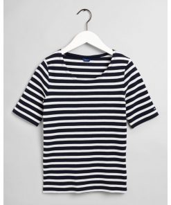 Gant Women Striped Rib T-shirt evening Blue