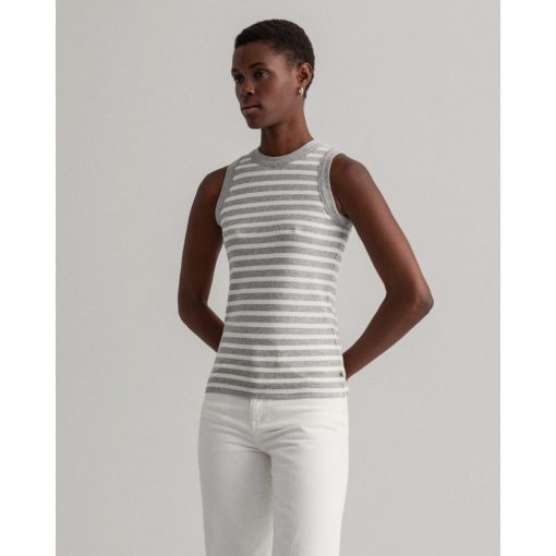 Gant Women Striped Rib Top Light Grey Melange
