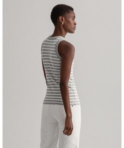 Gant Women Striped Rib Top Light Grey Melange