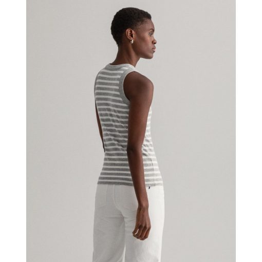 Gant Women Striped Rib Top Light Grey Melange