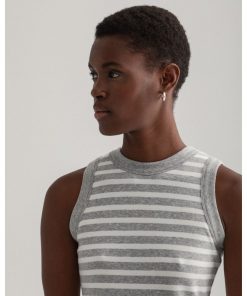 Gant Women Striped Rib Top Light Grey Melange