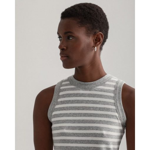 Gant Women Striped Rib Top Light Grey Melange