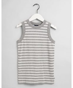 Gant Women Striped Rib Top Light Grey Melange