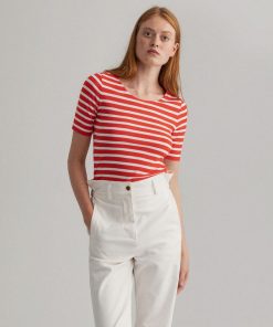 Gant Women Striped Rib T-shirt Lava Red