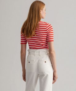 Gant Women Striped Rib T-shirt Lava Red