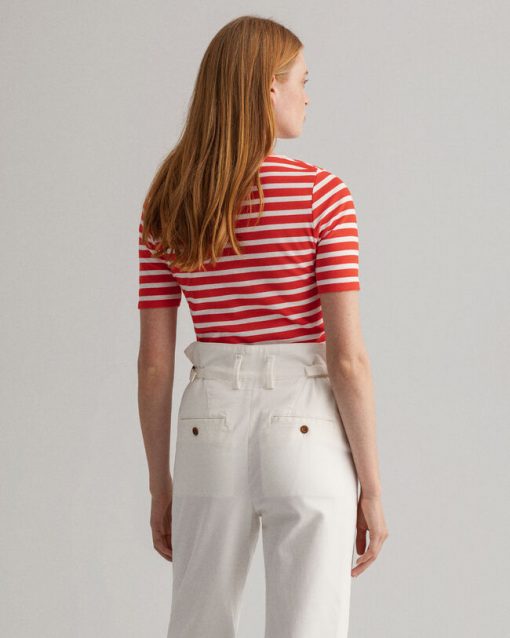 Gant Woman Striped Rib T-shirt Lava Red