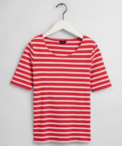 Gant Women Striped Rib T-shirt Lava Red