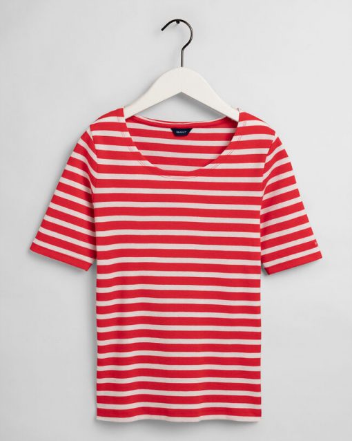 Gant Woman Striped Rib T-shirt Lava Red