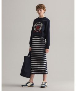 Gant Woman Breton Stripe Jersey Skirt Evening Blue