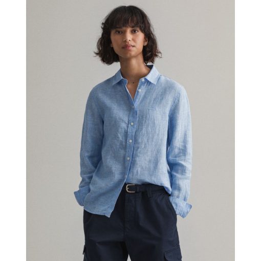 Gant Woman Linen Shirt Pacific Blue