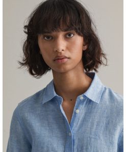 Gant Woman Linen Shirt Pacific Blue