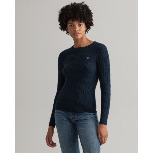 Gant Stretch Cotton Cable Crew Evening Blue
