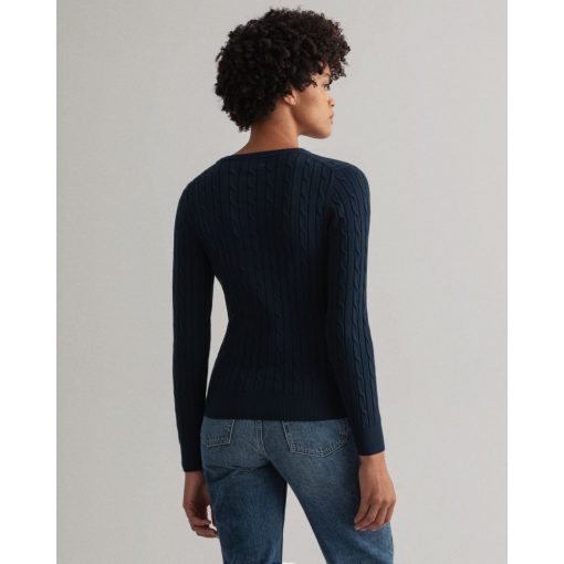 Gant Stretch Cotton Cable Crew Evening Blue