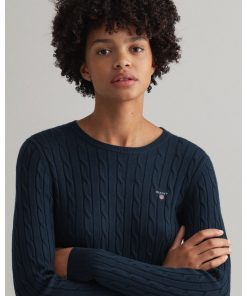 Gant Stretch Cotton Cable Crew Evening Blue