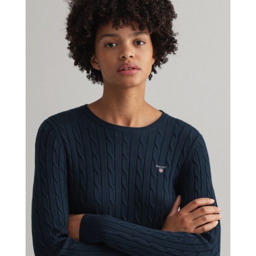 Gant Stretch Cotton Cable Crew Evening Blue
