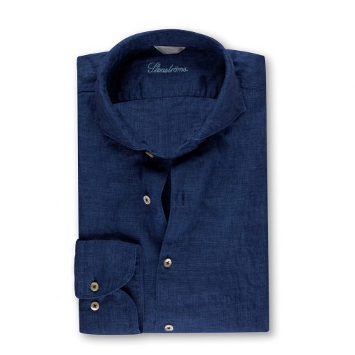 Stenströms Fitted Body Linen Shirt Blue