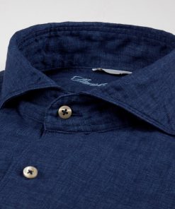 Stenströms Fitted Body Linen Shirt Blue
