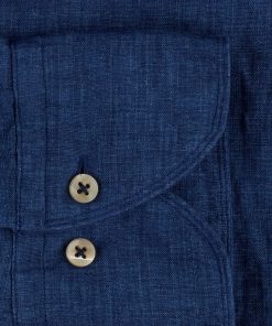 Stenströms Fitted Body Linen Shirt Blue