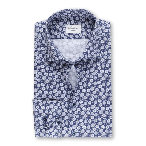 Stenströms Navy Floral Slimline Shirt Navy