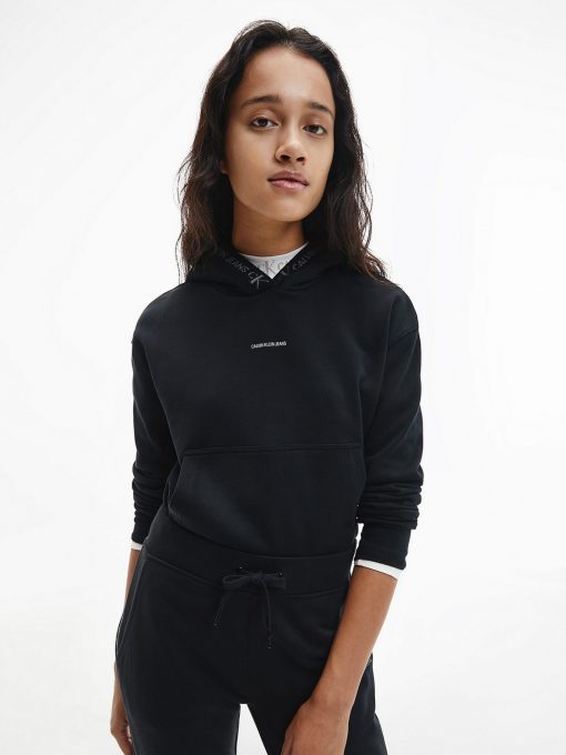 Calvin Klein Logo Trim Hoodie Black