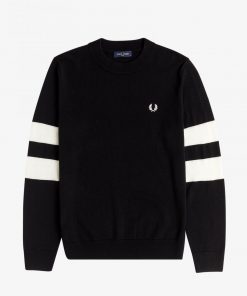 Fred Perry Tipped Sleeve Crew Neck Jumper Black