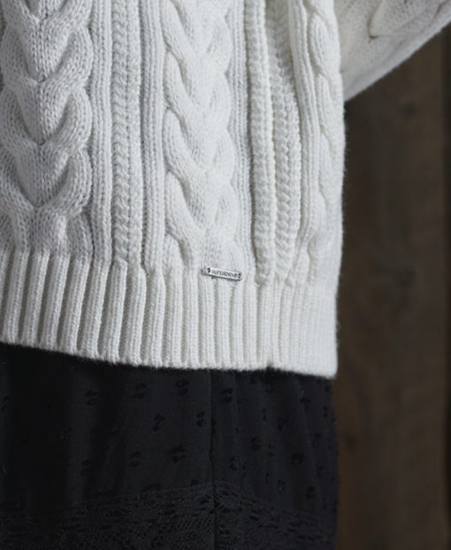 Superdry Dropped Shoulder Cable Crew Neck Jumper Winter White