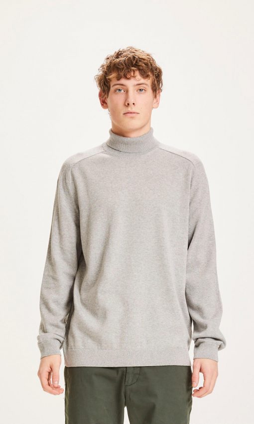 Knowledge Cotton Apparel Field High Neck Sweater Light Feather Gray