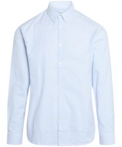 Knowledge Cotton Apparel Elder Striped Owl Shirt Blue
