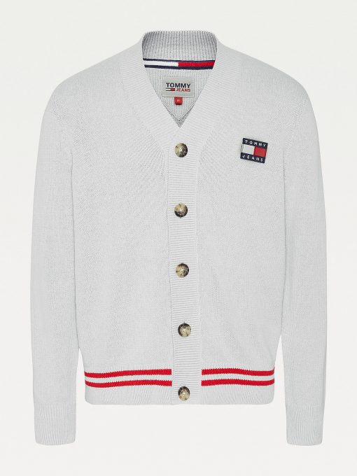 Tommy Jeans V-Neck Badge Cardigan Silver grey Heather