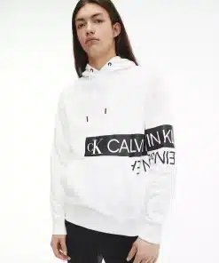 Calvin Klein Mirrored Logo Hoodie Bright White